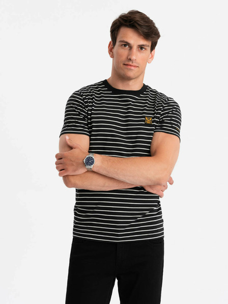 Ombre Clothing Pánske pruhované tričko s nášivkou Ombre Oblečenie