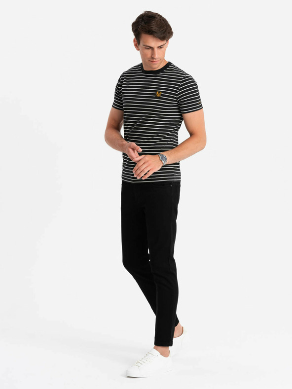 Ombre Clothing Pánske pruhované tričko s nášivkou Ombre Oblečenie