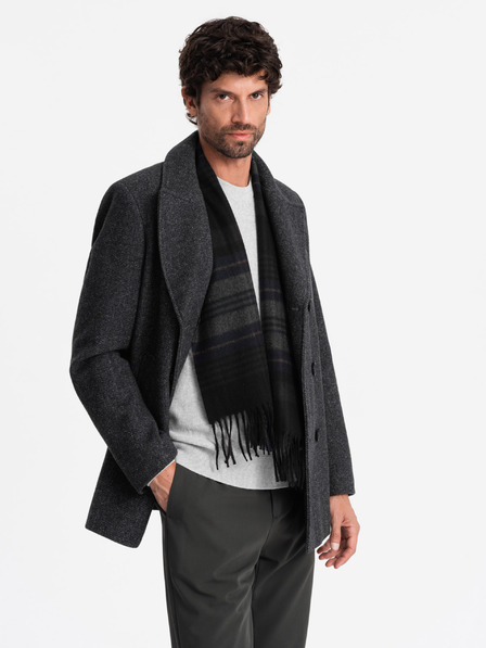 Ombre Clothing Pánsky krátky dvojradový kabát z vlnenej zmesi Ombre Clothing V1 OM-COWC-0115