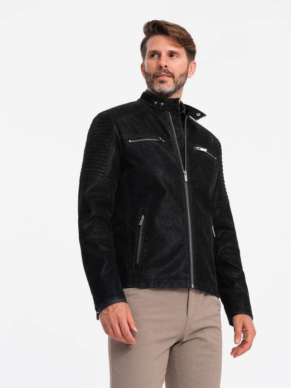 Ombre Clothing Pánska retro motorkárska bunda so stojačikom Ombre Clothing V2 OM-JAFL-0197