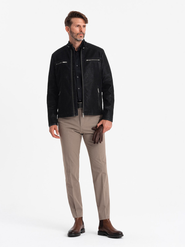 Ombre Clothing Pánska retro motorkárska bunda so stojačikom Ombre Clothing V2 OM-JAFL-0197