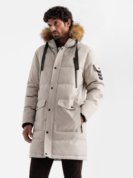Ombre Clothing Pánska dlhá bunda parka s kapucňou Ombre Clothing