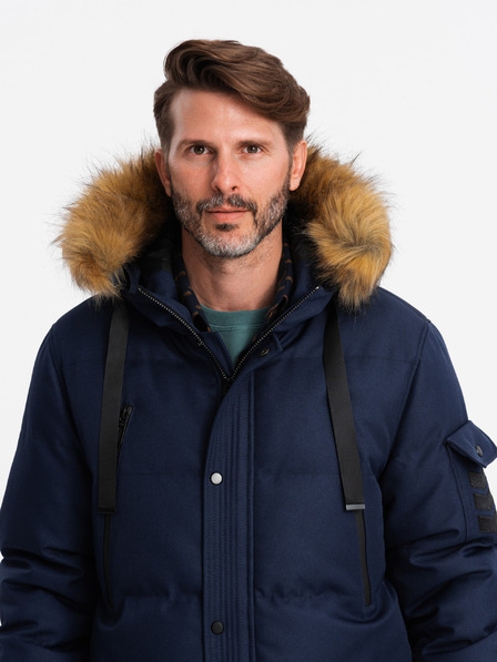 Ombre Clothing Pánska dlhá bunda parka s kapucňou Ombre Clothing