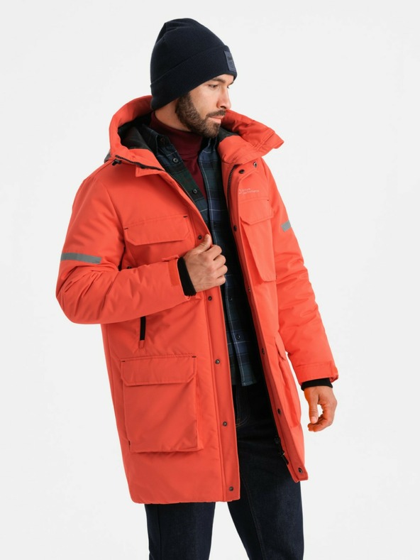 Ombre Clothing Pánska zateplená dlhá bunda Ombre Oblečenie