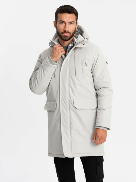 Ombre Clothing Pánska dlhá klasická bunda parka krémová Ombre Clothing