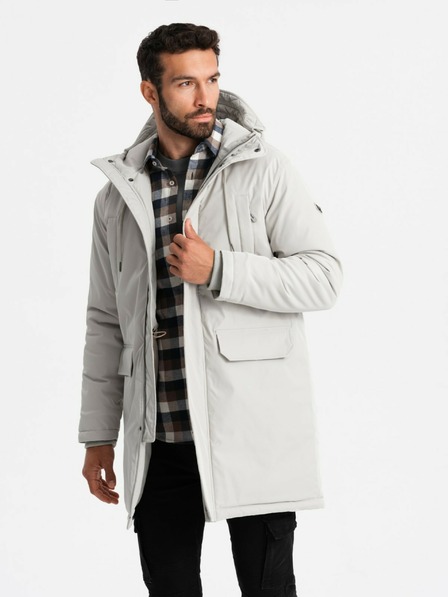 Ombre Clothing Pánska dlhá klasická bunda parka krémová Ombre Clothing