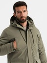 Ombre Clothing Pánska klasická dlhá bunda parka olivová Ombre Clothing