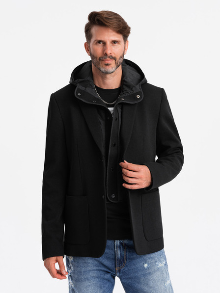 Ombre Clothing Pánska bunda s vysokým golierom a kapucňou čierna Ombre Clothing