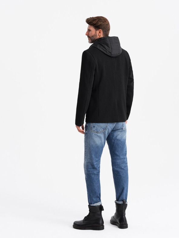 Ombre Clothing Pánska bunda s vysokým golierom a kapucňou čierna Ombre Clothing