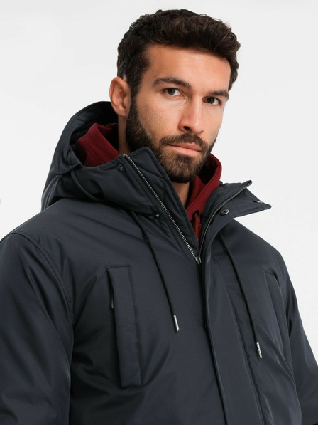 Ombre Clothing Pánska klasická dlhá bunda parka čierna Ombre Clothing