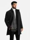 Ombre Clothing Pánsky kabát s vysokým golierom a asymetrickým zapínaním čierny Ombre Oblečenie