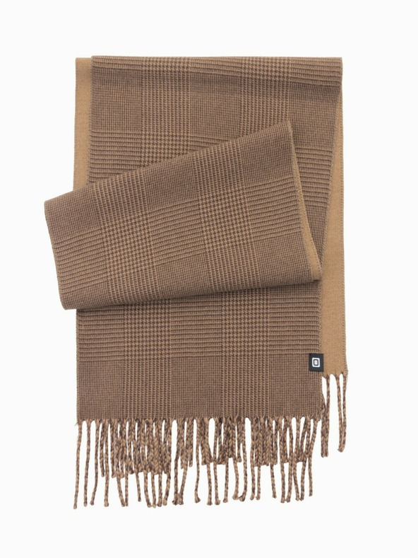 Ombre Clothing Pánsky obojstranný károvaný šál s lemami hnedý a béžový Ombre Oblečenie