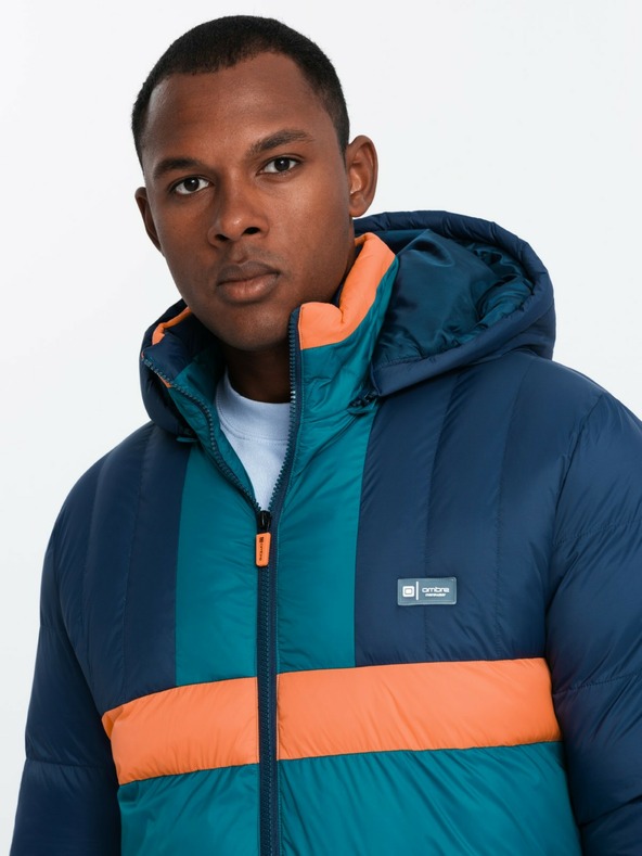 Ombre Clothing Pánska retro športová bunda v tmavomodrej a oranžovej farbe Ombre Clothing