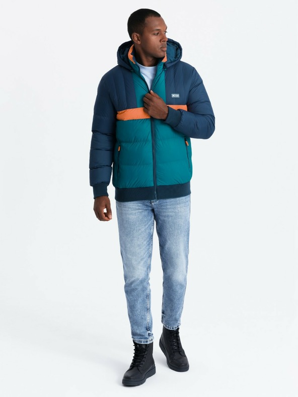 Ombre Clothing Pánska retro športová bunda v tmavomodrej a oranžovej farbe Ombre Clothing