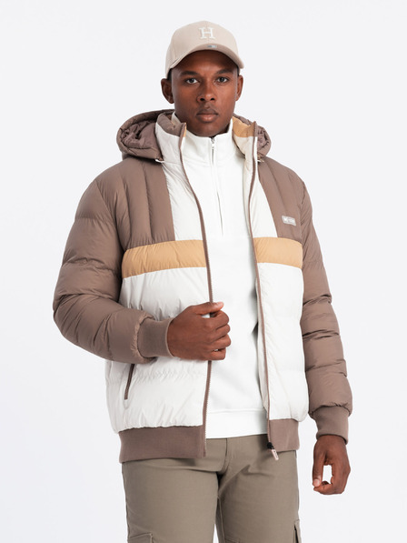 Ombre Clothing Pánska farebná retro športová bunda béžovo-biela Ombre Clothing