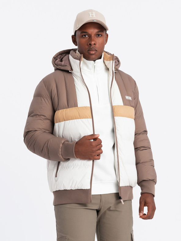 Ombre Clothing Pánska farebná retro športová bunda béžovo-biela Ombre Clothing