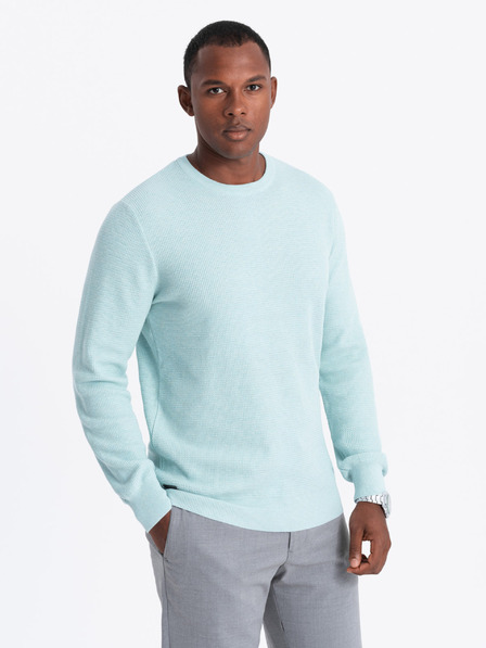 Ombre Clothing Pánsky melanžový štruktúrovaný pletený sveter Mint Ombre Oblečenie