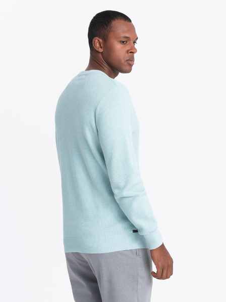 Ombre Clothing Pánsky melanžový štruktúrovaný pletený sveter Mint Ombre Oblečenie