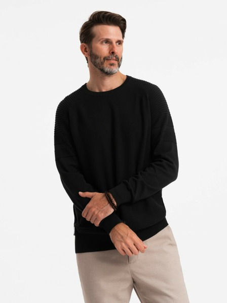 Ombre Clothing Pánsky raglánový sveter s rebrovanými rukávmi čierny Ombre Oblečenie