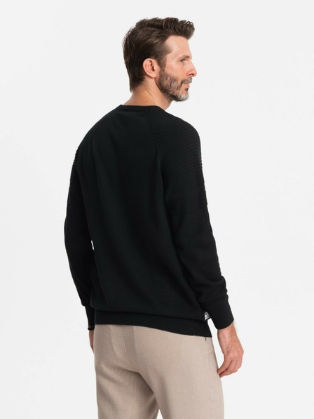 Ombre Clothing Pánsky raglánový sveter s rebrovanými rukávmi čierny Ombre Oblečenie