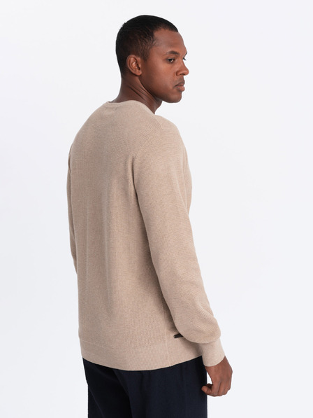 Ombre Clothing Pánsky melanžový štruktúrovaný pletený sveter sand Ombre Oblečenie