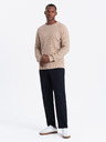 Ombre Clothing Pánsky melanžový štruktúrovaný pletený sveter sand Ombre Oblečenie