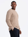 Ombre Clothing Pánsky melanžový štruktúrovaný pletený sveter sand Ombre Oblečenie