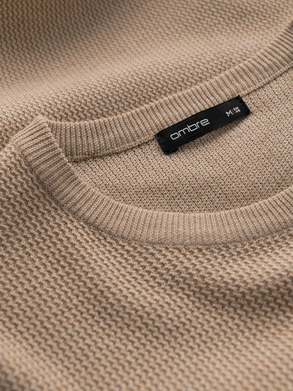 Ombre Clothing Pánsky melanžový štruktúrovaný pletený sveter sand Ombre Oblečenie