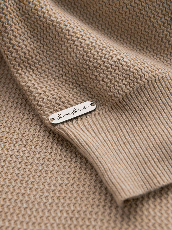 Ombre Clothing Pánsky melanžový štruktúrovaný pletený sveter sand Ombre Oblečenie