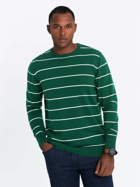 Ombre Clothing Pánsky ležérny sveter s vodorovnými pruhmi zelený Ombre Oblečenie