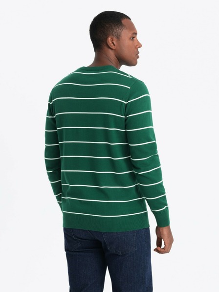 Ombre Clothing Pánsky ležérny sveter s vodorovnými pruhmi zelený Ombre Oblečenie