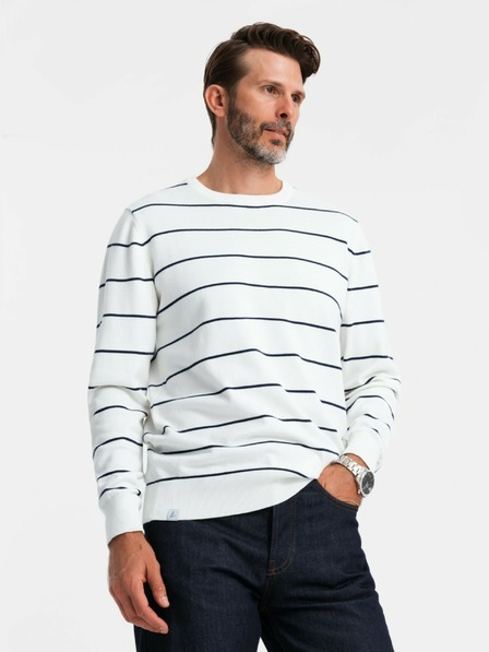 Ombre Clothing Pánsky ležérny sveter s horizontálnymi pruhmi krémový Ombre Oblečenie