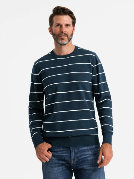 Ombre Clothing Pánsky ležérny sveter s vodorovnými pruhmi tmavomodrý Ombre Oblečenie