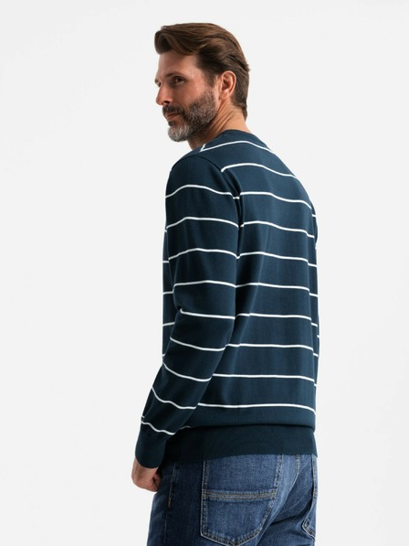 Ombre Clothing Pánsky ležérny sveter s vodorovnými pruhmi tmavomodrý Ombre Oblečenie