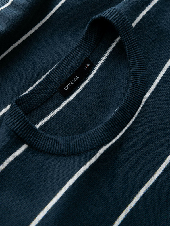Ombre Clothing Pánsky ležérny sveter s vodorovnými pruhmi tmavomodrý Ombre Oblečenie