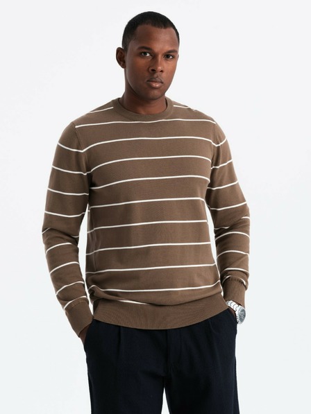 Ombre Clothing Pánsky ležérny sveter s vodorovnými pruhmi hnedý Ombre Oblečenie