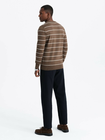 Ombre Clothing Pánsky ležérny sveter s vodorovnými pruhmi hnedý Ombre Oblečenie