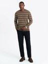 Ombre Clothing Pánsky ležérny sveter s vodorovnými pruhmi hnedý Ombre Oblečenie