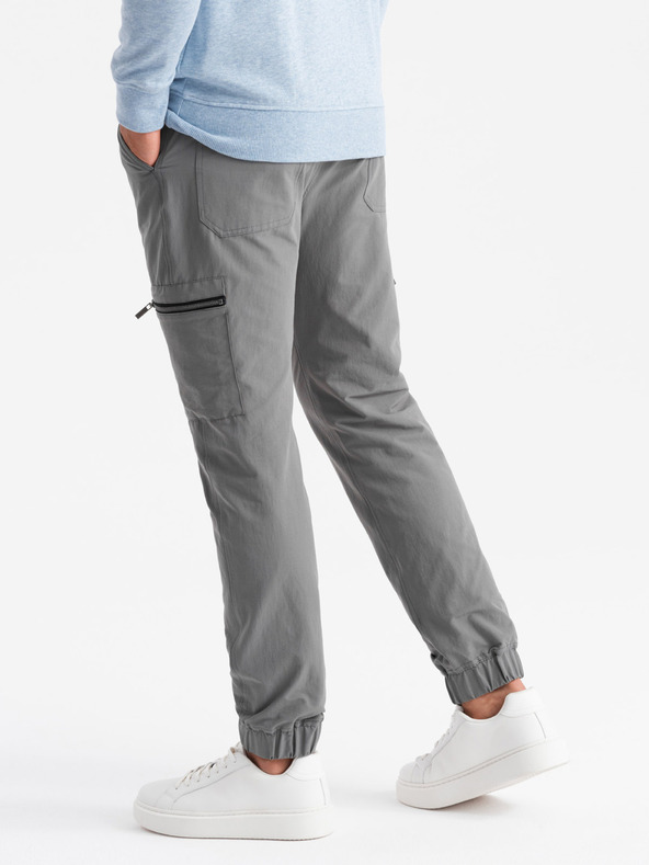 Ombre Clothing Pánske jogger nohavice s vreckami a potlačou sivá Ombre Oblečenie