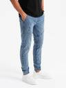 Ombre Clothing Pánske džínsové tepláky s asymetrickým prešívaním modré Ombre Oblečenie