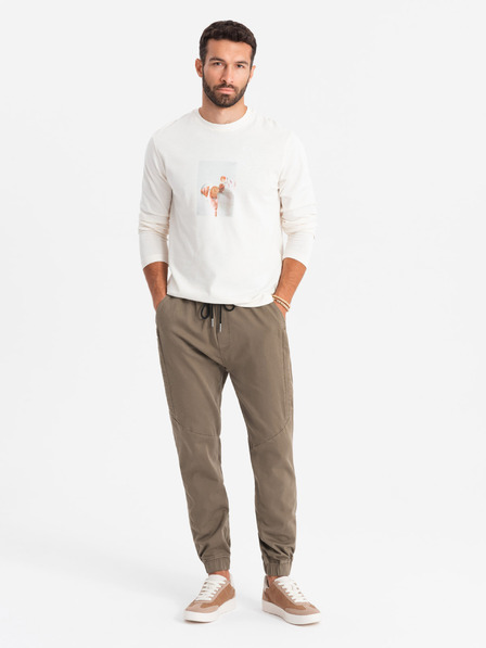 Ombre Clothing Pánske pletené tepláky so záhybmi tmavohnedé Ombre Clothing