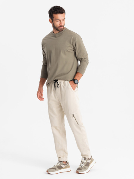 Ombre Clothing Pánske pletené tepláky s cargo vreckami krémové Ombre Clothing
