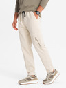 Ombre Clothing Pánske pletené tepláky s cargo vreckami krémové Ombre Clothing