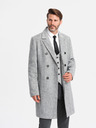 Ombre Clothing Elegantný pánsky dvojradový kabát v tvare rybej kosti sivý Ombre Clothing