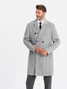 Ombre Clothing Elegantný pánsky dvojradový kabát v tvare rybej kosti sivý Ombre Clothing