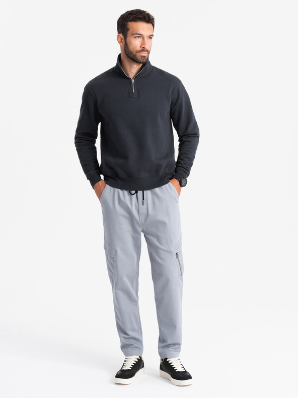 Ombre Clothing Pánske pletené tepláky s cargo vreckami svetlosivá Ombre Clothing