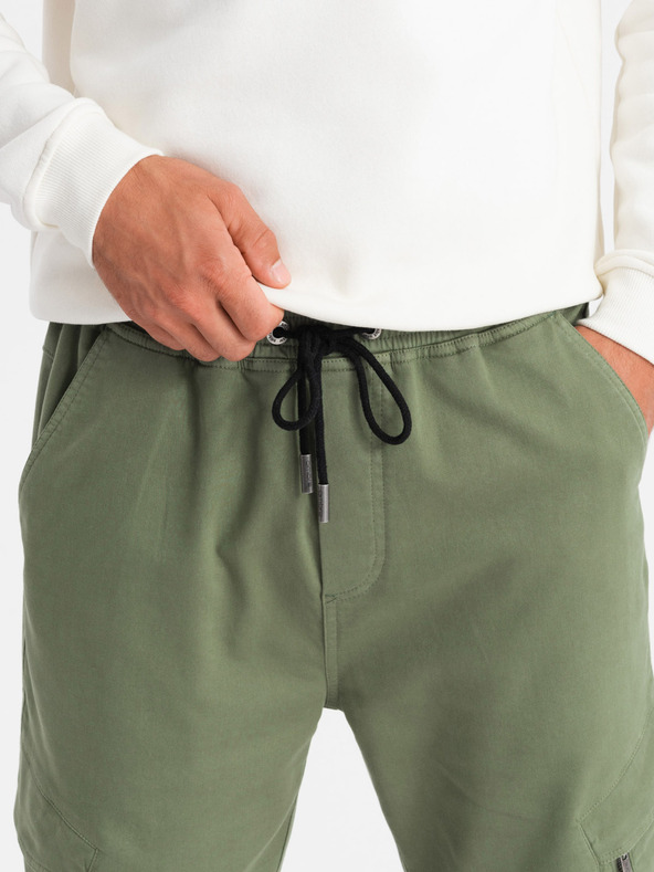 Ombre Clothing Pánske pletené tepláky s vreckami olivová Ombre Clothing