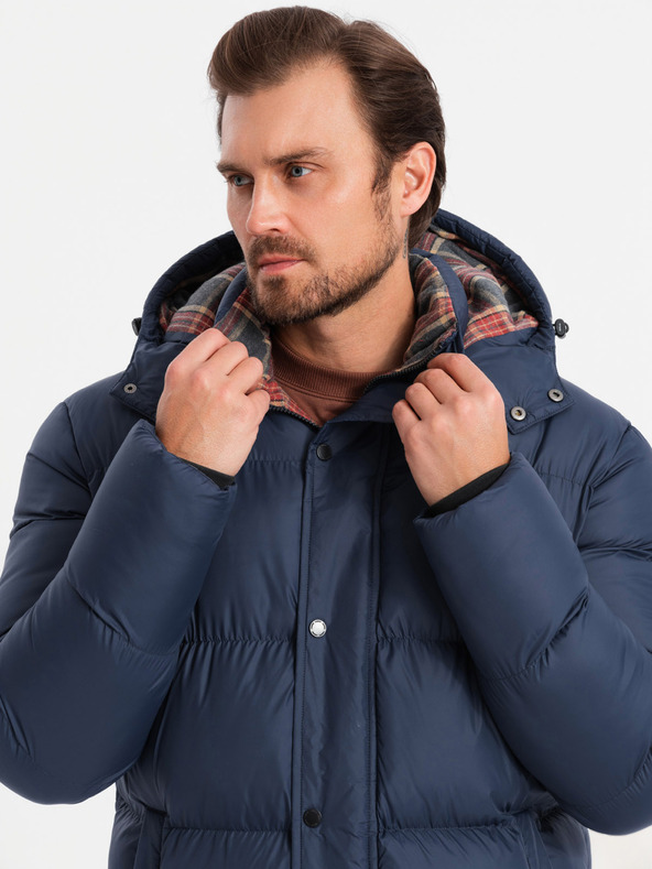 Ombre Clothing Pánska kockovaná podšitá bunda Ombre Clothing