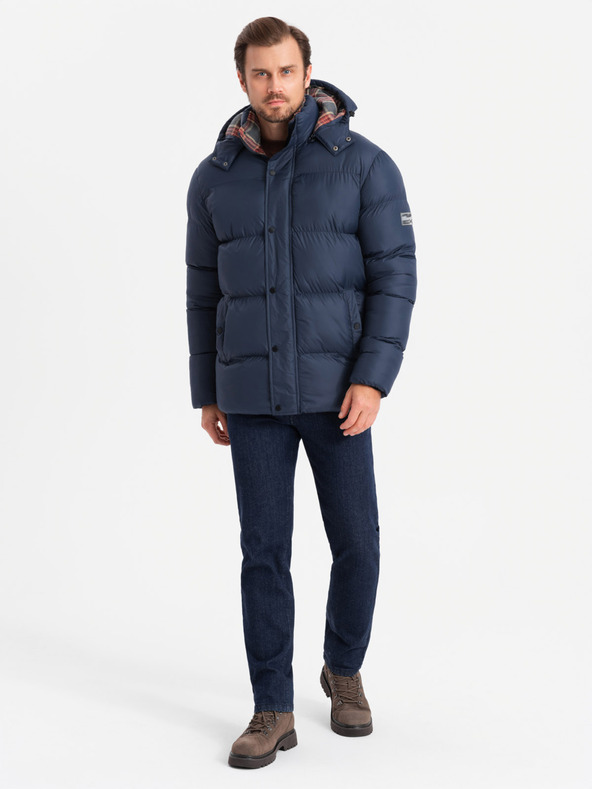 Ombre Clothing Pánska kockovaná podšitá bunda Ombre Clothing