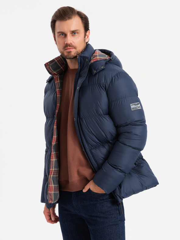 Ombre Clothing Pánska kockovaná podšitá bunda Ombre Clothing